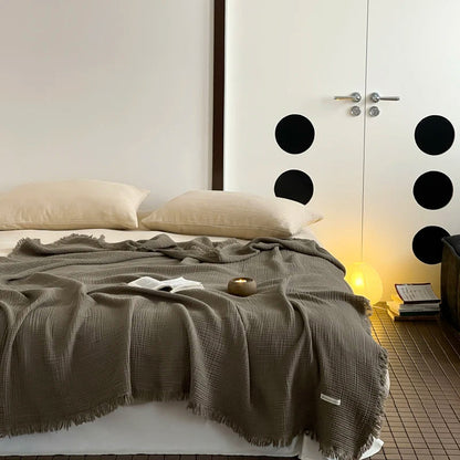 Crinkle Cotton Tassel Throw Blanket